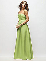 Side View Thumbnail - Mojito Strapless Hand-Pleated Bodice Satin Maxi Dress with Full Pleated Skirt