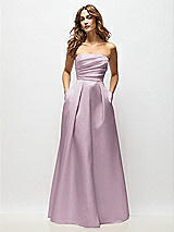 Front View Thumbnail - Suede Rose Strapless Hand-Pleated Bodice Satin Maxi Dress with Full Pleated Skirt