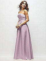 Side View Thumbnail - Suede Rose Strapless Hand-Pleated Bodice Satin Maxi Dress with Full Pleated Skirt