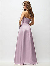 Rear View Thumbnail - Suede Rose Strapless Hand-Pleated Bodice Satin Maxi Dress with Full Pleated Skirt