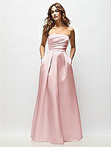 Front View Thumbnail - Ballet Pink Strapless Hand-Pleated Bodice Satin Maxi Dress with Full Pleated Skirt