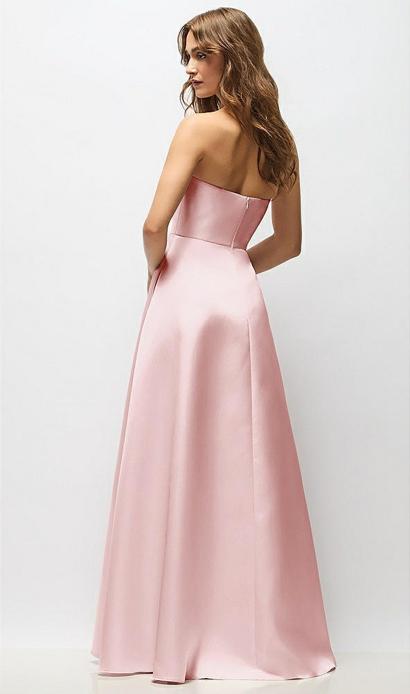 Back View - Ballet Pink Strapless Hand-Pleated Bodice Satin Maxi Dress with Full Pleated Skirt
