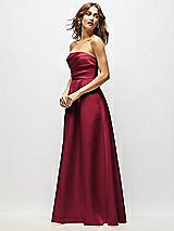 Side View Thumbnail - Burgundy Strapless Hand-Pleated Bodice Satin Maxi Dress with Full Pleated Skirt