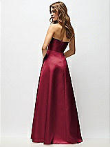 Rear View Thumbnail - Burgundy Strapless Hand-Pleated Bodice Satin Maxi Dress with Full Pleated Skirt