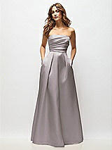 Front View Thumbnail - Cashmere Gray Strapless Hand-Pleated Bodice Satin Maxi Dress with Full Pleated Skirt