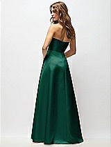 Rear View Thumbnail - Hunter Green Strapless Hand-Pleated Bodice Satin Maxi Dress with Full Pleated Skirt