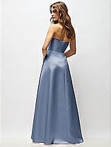 Rear View Thumbnail - Larkspur Blue Strapless Hand-Pleated Bodice Satin Maxi Dress with Full Pleated Skirt