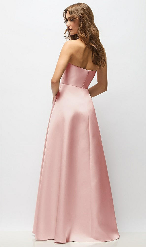 Back View - Rose Strapless Hand-Pleated Bodice Satin Maxi Dress with Full Pleated Skirt
