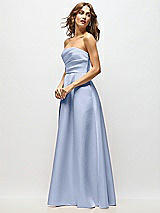 Side View Thumbnail - Sky Blue Strapless Hand-Pleated Bodice Satin Maxi Dress with Full Pleated Skirt