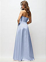 Rear View Thumbnail - Sky Blue Strapless Hand-Pleated Bodice Satin Maxi Dress with Full Pleated Skirt