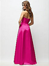 Rear View Thumbnail - Think Pink Strapless Hand-Pleated Bodice Satin Maxi Dress with Full Pleated Skirt