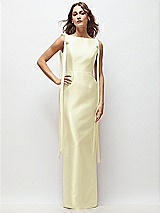 Front View Thumbnail - Butter Yellow Bateau Neck Satin Column Maxi Dress with Exaggerated Tail Bow Straps