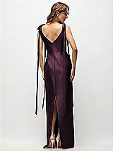 Rear View Thumbnail - Deep Plum Bateau Neck Satin Column Maxi Dress with Exaggerated Tail Bow Straps