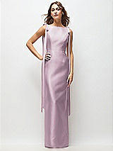 Front View Thumbnail - Suede Rose Bateau Neck Satin Column Maxi Dress with Exaggerated Tail Bow Straps