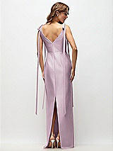 Rear View Thumbnail - Suede Rose Bateau Neck Satin Column Maxi Dress with Exaggerated Tail Bow Straps