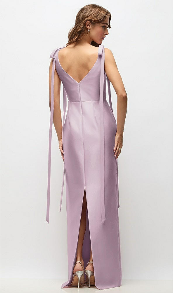Back View - Suede Rose Bateau Neck Satin Column Maxi Dress with Exaggerated Tail Bow Straps