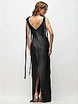 Rear View Thumbnail - Black Bateau Neck Satin Column Maxi Dress with Exaggerated Tail Bow Straps