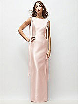 Front View Thumbnail - Blush Bateau Neck Satin Column Maxi Dress with Exaggerated Tail Bow Straps