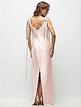 Rear View Thumbnail - Blush Bateau Neck Satin Column Maxi Dress with Exaggerated Tail Bow Straps