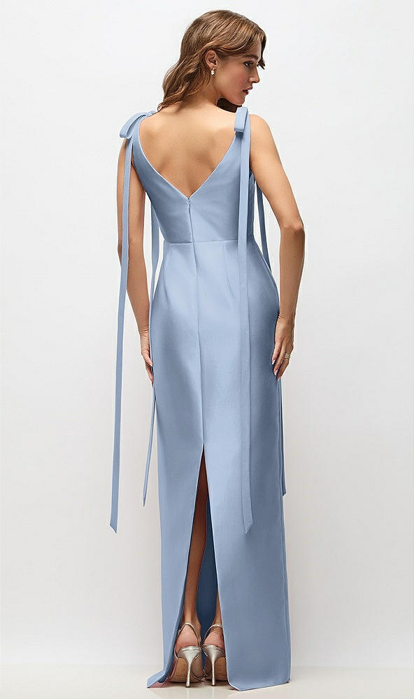 Back View - Cloudy Bateau Neck Satin Column Maxi Dress with Exaggerated Tail Bow Straps