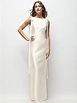 Front View Thumbnail - Ivory Bateau Neck Satin Column Maxi Dress with Exaggerated Tail Bow Straps