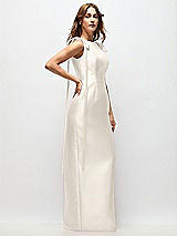 Side View Thumbnail - Ivory Bateau Neck Satin Column Maxi Dress with Exaggerated Tail Bow Straps