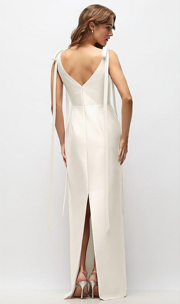 Back View - Ivory Bateau Neck Satin Column Maxi Dress with Exaggerated Tail Bow Straps
