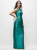 Side View Thumbnail - Jade Bateau Neck Satin Column Maxi Dress with Exaggerated Tail Bow Straps