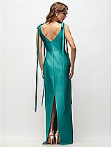 Rear View Thumbnail - Jade Bateau Neck Satin Column Maxi Dress with Exaggerated Tail Bow Straps