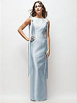 Front View Thumbnail - Mist Bateau Neck Satin Column Maxi Dress with Exaggerated Tail Bow Straps