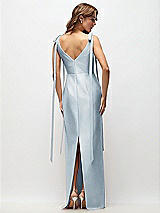 Rear View Thumbnail - Mist Bateau Neck Satin Column Maxi Dress with Exaggerated Tail Bow Straps