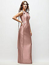 Side View Thumbnail - Neu Nude Bateau Neck Satin Column Maxi Dress with Exaggerated Tail Bow Straps