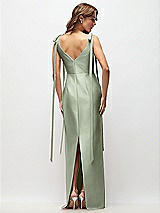 Rear View Thumbnail - Sage Bateau Neck Satin Column Maxi Dress with Exaggerated Tail Bow Straps