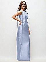 Side View Thumbnail - Sky Blue Bateau Neck Satin Column Maxi Dress with Exaggerated Tail Bow Straps