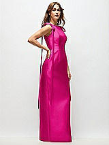 Side View Thumbnail - Think Pink Bateau Neck Satin Column Maxi Dress with Exaggerated Tail Bow Straps