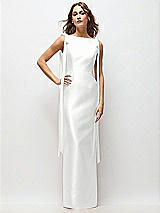 Front View Thumbnail - White Bateau Neck Satin Column Maxi Dress with Exaggerated Tail Bow Straps