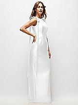 Side View Thumbnail - White Bateau Neck Satin Column Maxi Dress with Exaggerated Tail Bow Straps
