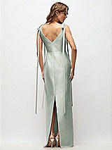 Rear View Thumbnail - Willow Green Bateau Neck Satin Column Maxi Dress with Exaggerated Tail Bow Straps