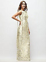 Side View Thumbnail - Butter Yellow Floral Floral Bateau Neck Satin Column Maxi Dress with Exaggerated Tail Bow Straps