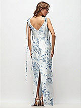 Rear View Thumbnail - Cottage Rose Larkspur Floral Bateau Neck Satin Column Maxi Dress with Exaggerated Tail Bow Straps