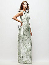Side View Thumbnail - Sage Cottage Rose Floral Bateau Neck Satin Column Maxi Dress with Exaggerated Tail Bow Straps