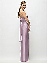 Front View Thumbnail - Suede Rose Strapless Cuff Satin Maxi Dress with Column Skirt & Back Bow 