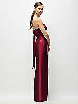 Front View Thumbnail - Burgundy Strapless Cuff Satin Maxi Dress with Column Skirt & Back Bow