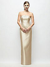 Rear View Thumbnail - Champagne Strapless Cuff Satin Maxi Dress with Column Skirt & Back Bow 