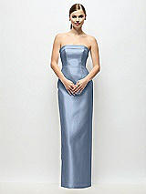 Rear View Thumbnail - Cloudy Strapless Cuff Satin Maxi Dress with Column Skirt & Back Bow