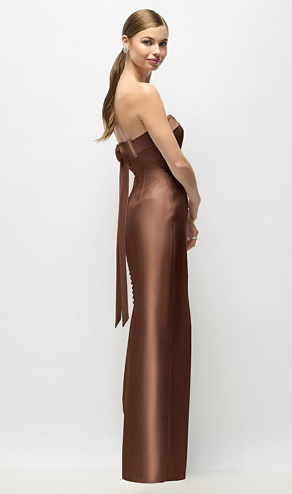 Front View - Cognac Strapless Cuff Satin Maxi Dress with Column Skirt & Back Bow