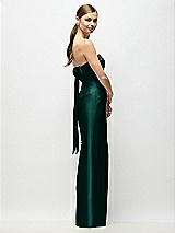 Front View Thumbnail - Evergreen Strapless Cuff Satin Maxi Dress with Column Skirt & Back Bow