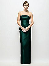 Rear View Thumbnail - Evergreen Strapless Cuff Satin Maxi Dress with Column Skirt & Back Bow