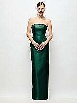 Rear View Thumbnail - Hunter Green Strapless Cuff Satin Maxi Dress with Column Skirt & Back Bow 