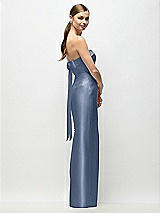 Front View Thumbnail - Larkspur Blue Strapless Cuff Satin Maxi Dress with Column Skirt & Back Bow